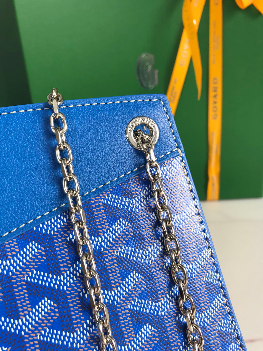 GOYARD ROUETTE STRUCTURÉ MINI BAG 21 IN SAPPHIRE BLUE GOYARDINE CANVAS AND CALFSKIN