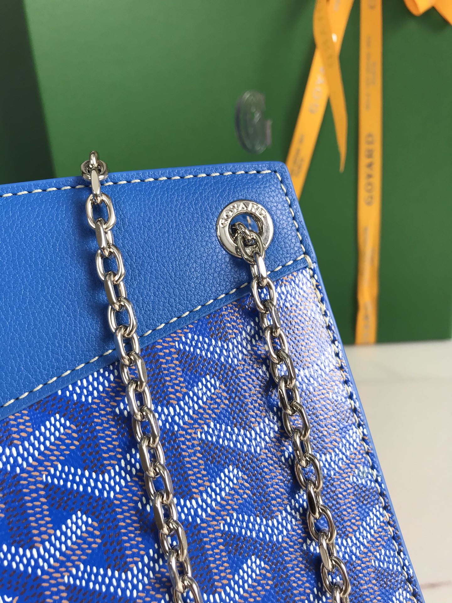 GOYARD ROUETTE STRUCTURÉ MINI BAG 21 IN SAPPHIRE BLUE GOYARDINE CANVAS AND CALFSKIN
