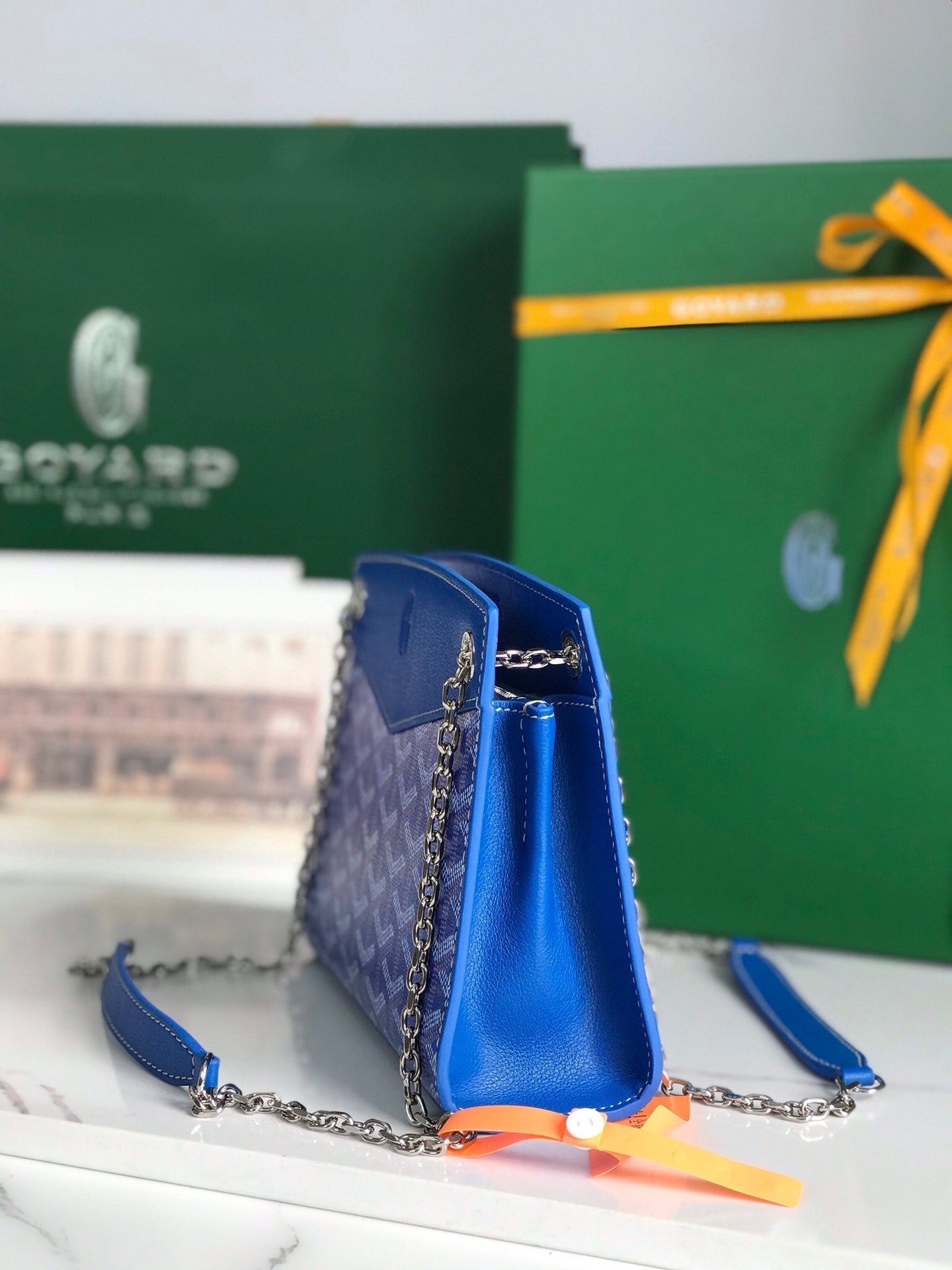 GOYARD ROUETTE STRUCTURÉ MINI BAG 21 IN SAPPHIRE BLUE GOYARDINE CANVAS AND CALFSKIN