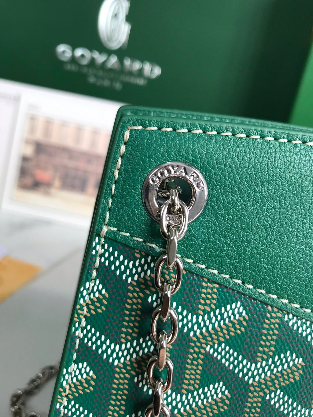 GOYARD ROUETTE STRUCTURÉ MINI BAG 21 IN GREEN GOYARDINE CANVAS AND CALFSKIN