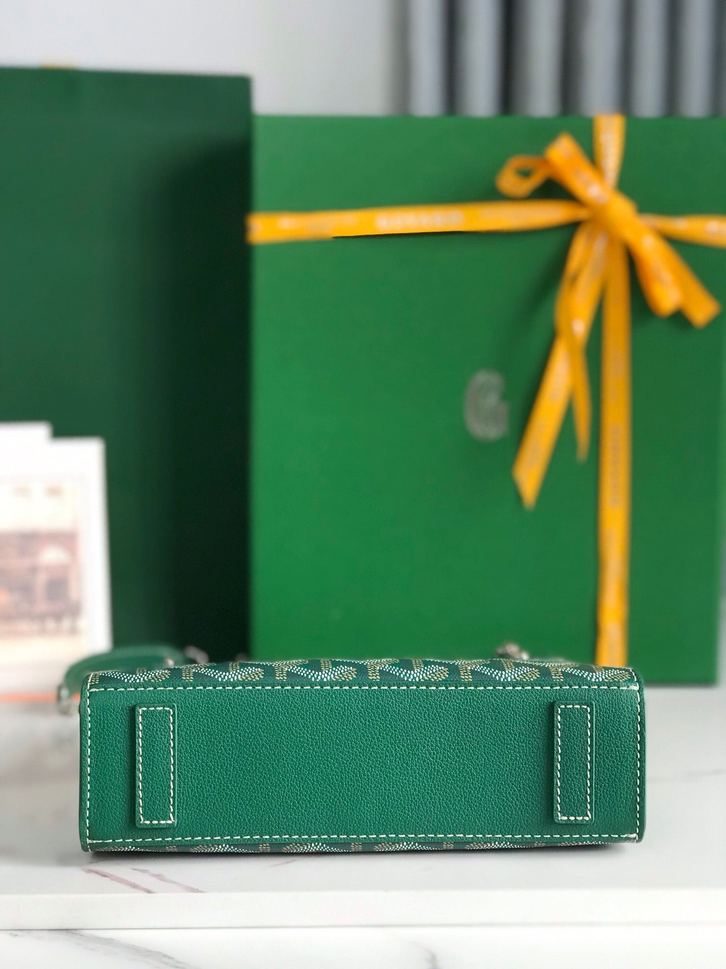GOYARD ROUETTE STRUCTURÉ MINI BAG 21 IN GREEN GOYARDINE CANVAS AND CALFSKIN