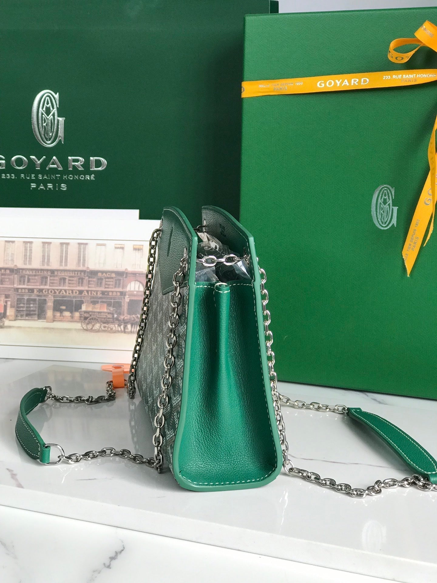 GOYARD ROUETTE STRUCTURÉ MINI BAG 21 IN GREEN GOYARDINE CANVAS AND CALFSKIN