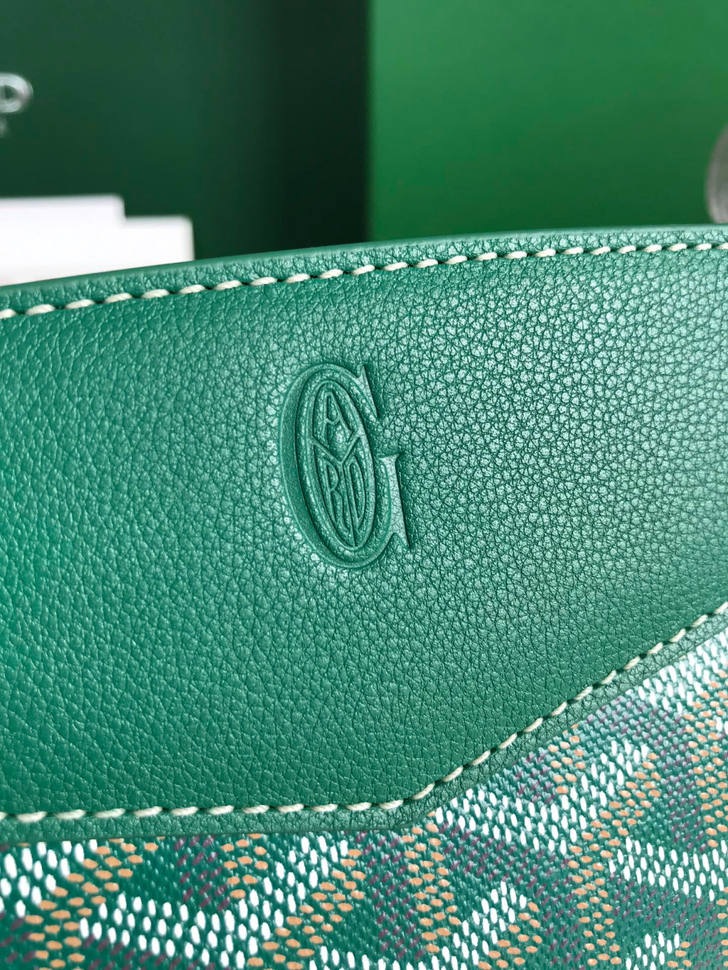 GOYARD ROUETTE STRUCTURÉ MINI BAG 21 IN GREEN GOYARDINE CANVAS AND CALFSKIN