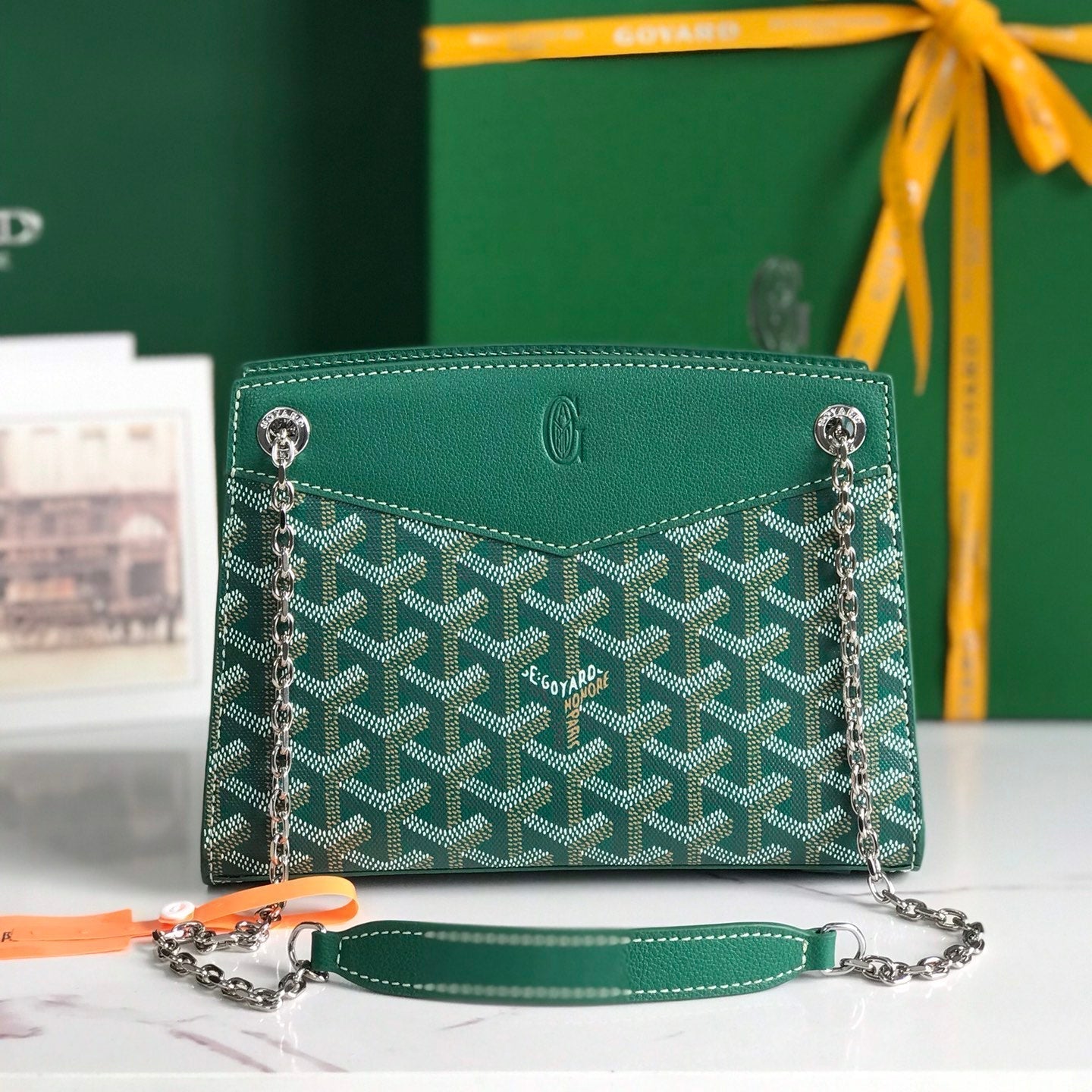 GOYARD ROUETTE STRUCTURÉ MINI BAG 21 IN GREEN GOYARDINE CANVAS AND CALFSKIN