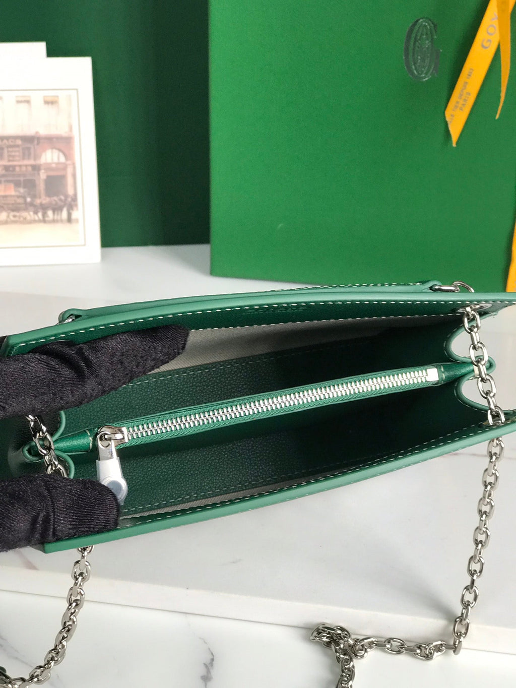 GOYARD ROUETTE STRUCTURÉ MINI BAG 21 IN GREEN GOYARDINE CANVAS AND CALFSKIN