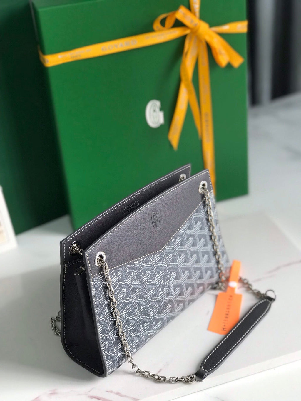 GOYARD ROUETTE STRUCTURÉ MINI BAG 21 IN GREY BLACK GOYARDINE CANVAS AND CALFSKIN