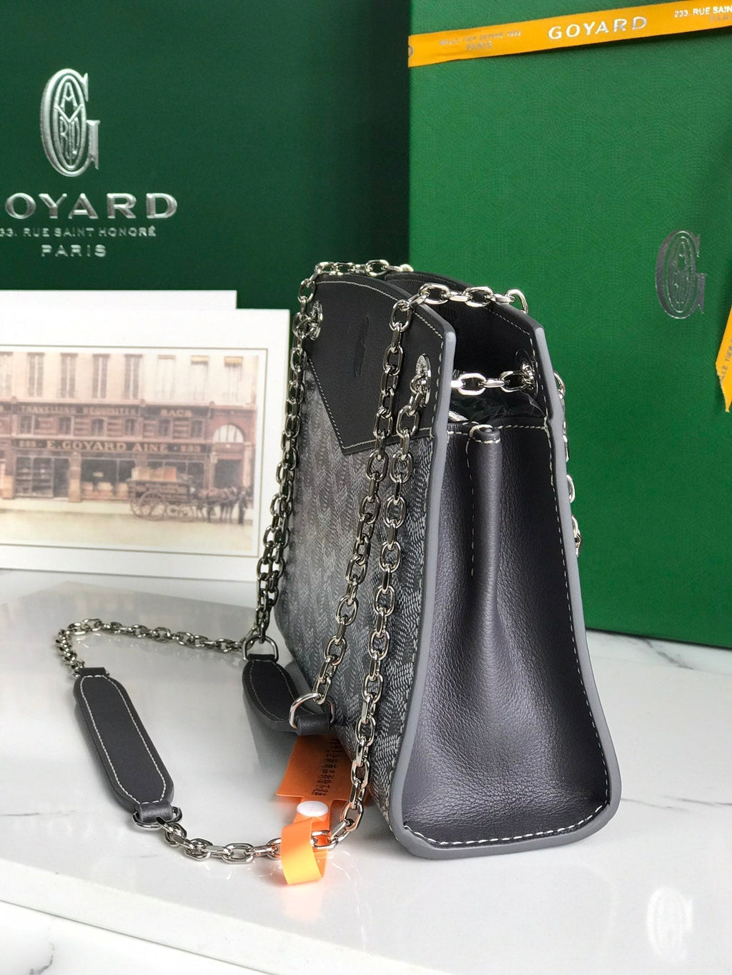 GOYARD ROUETTE STRUCTURÉ MINI BAG 21 IN GREY BLACK GOYARDINE CANVAS AND CALFSKIN