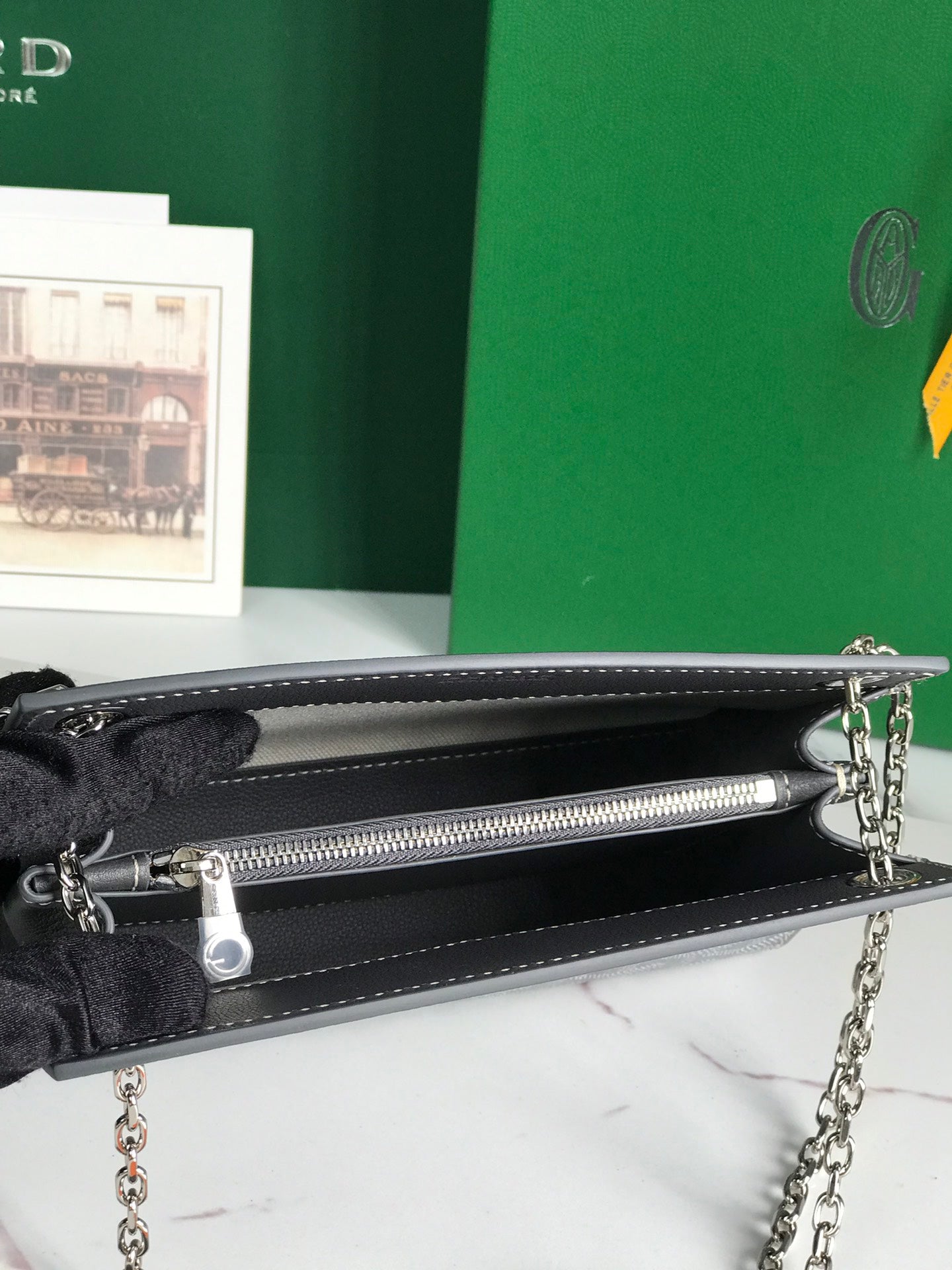 GOYARD ROUETTE STRUCTURÉ MINI BAG 21 IN GREY BLACK GOYARDINE CANVAS AND CALFSKIN