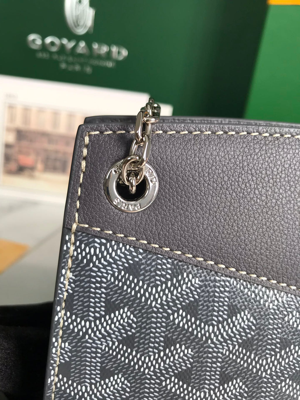 GOYARD ROUETTE STRUCTURÉ MINI BAG 21 IN GREY BLACK GOYARDINE CANVAS AND CALFSKIN