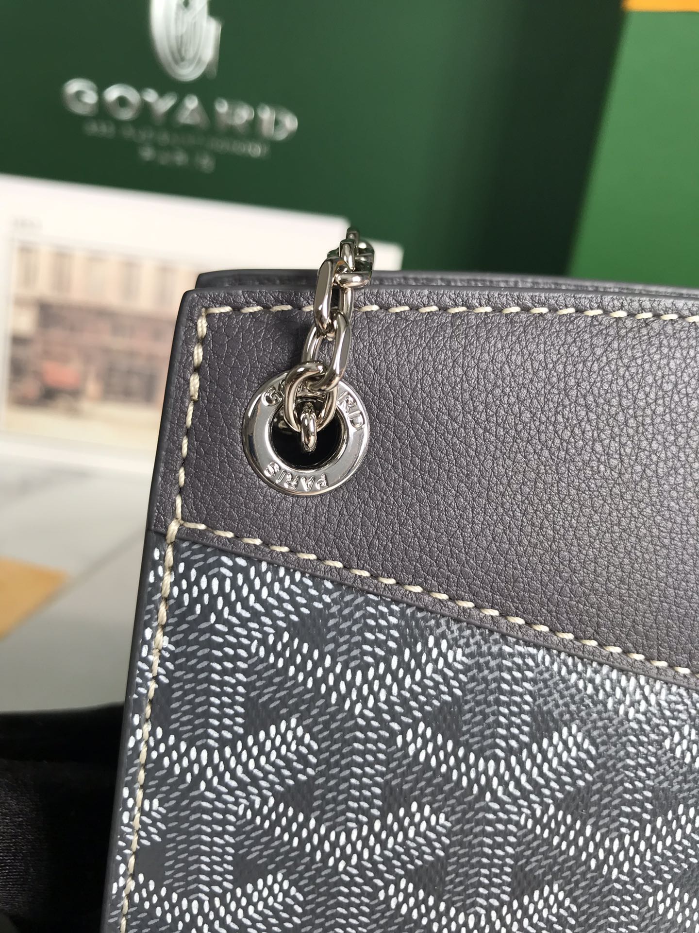 GOYARD ROUETTE STRUCTURÉ MINI BAG 21 IN GREY BLACK GOYARDINE CANVAS AND CALFSKIN