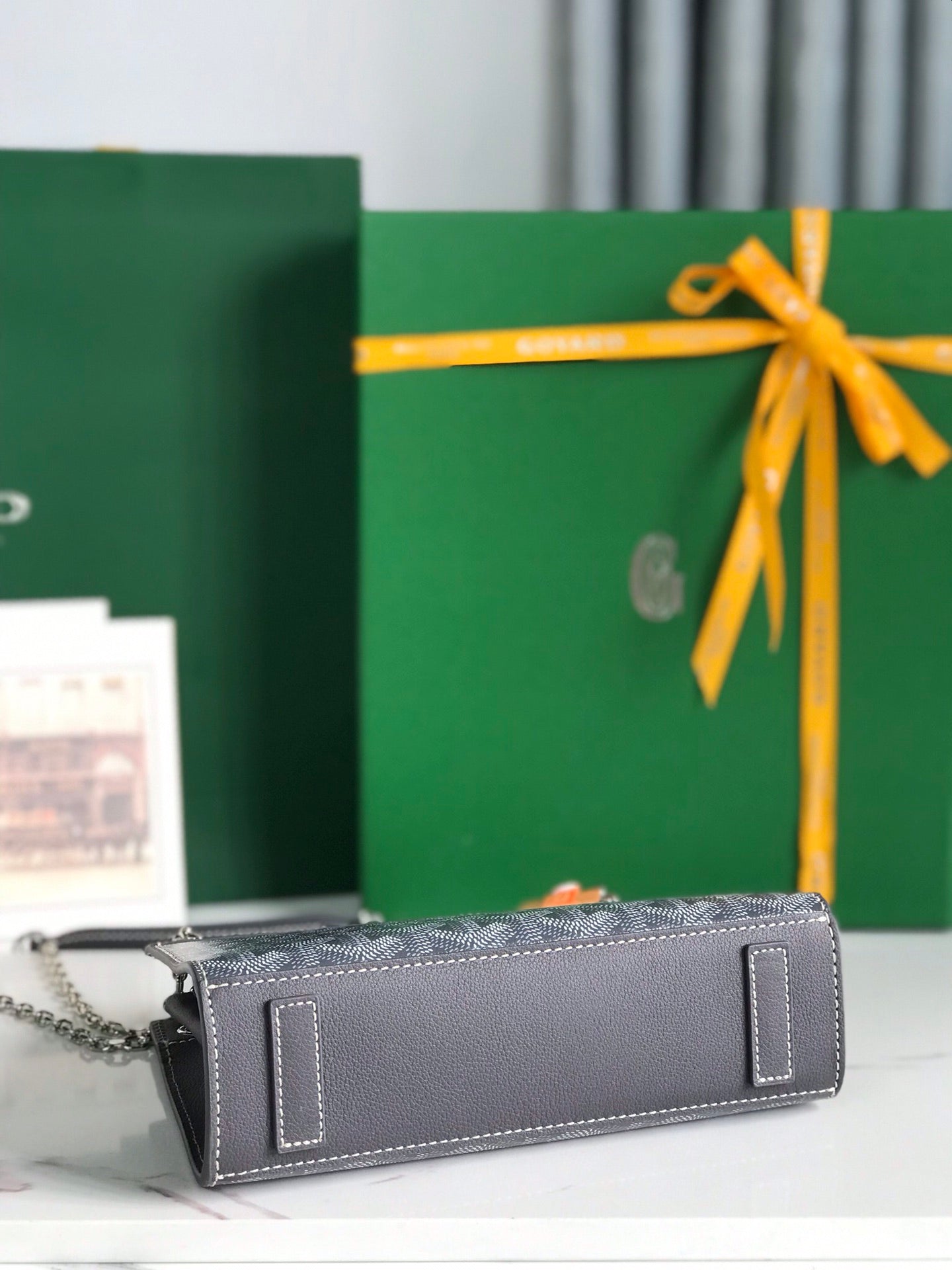 GOYARD ROUETTE STRUCTURÉ MINI BAG 21 IN GREY BLACK GOYARDINE CANVAS AND CALFSKIN