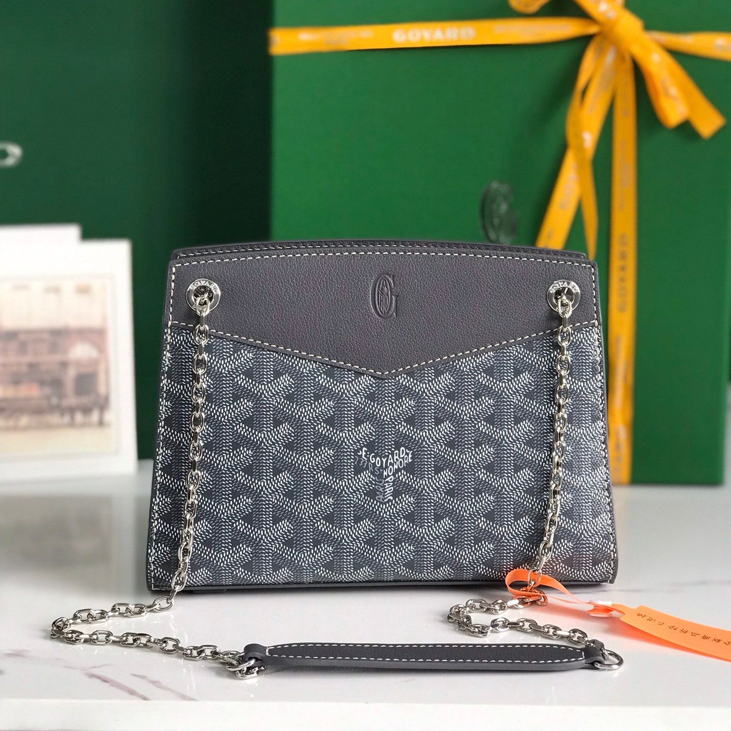 GOYARD ROUETTE STRUCTURÉ MINI BAG 21 IN GREY BLACK GOYARDINE CANVAS AND CALFSKIN