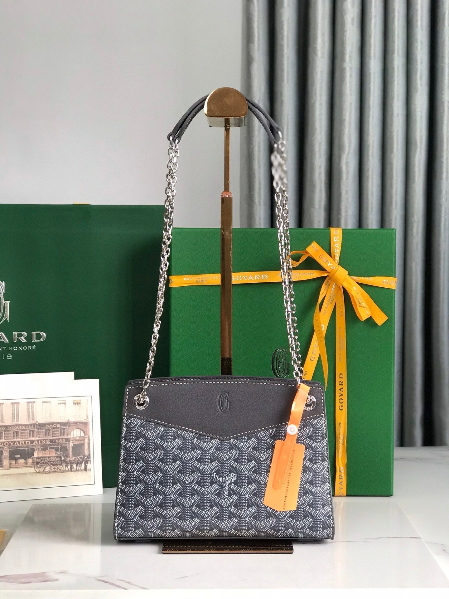 GOYARD ROUETTE STRUCTURÉ MINI BAG 21 IN GREY BLACK GOYARDINE CANVAS AND CALFSKIN
