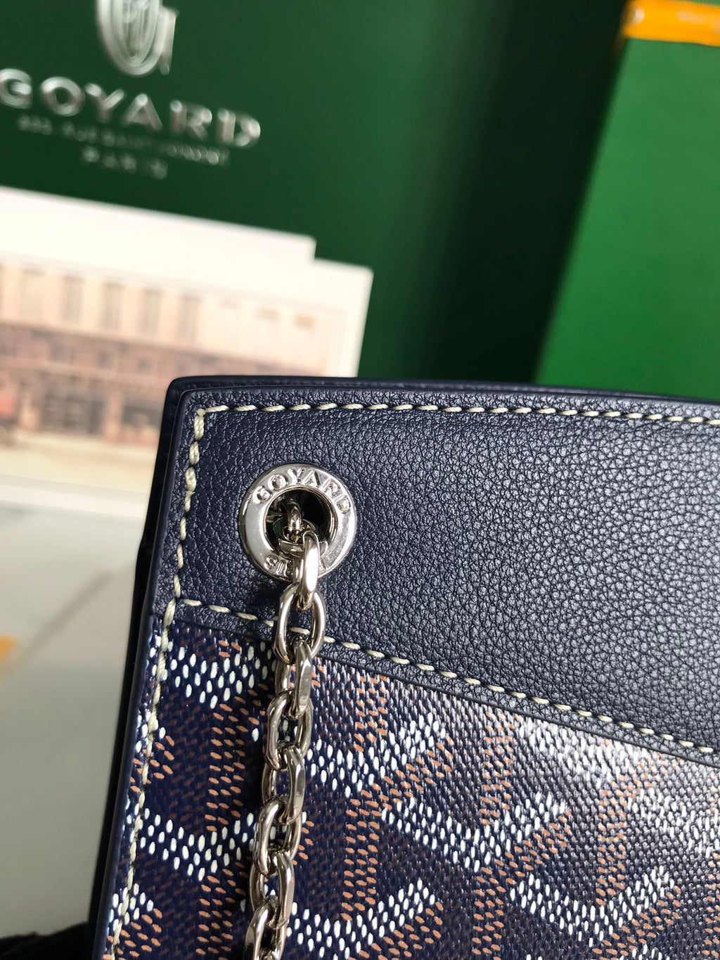 GOYARD ROUETTE STRUCTURÉ MINI BAG 21 IN NAVY BLUE GOYARDINE CANVAS AND CALFSKIN