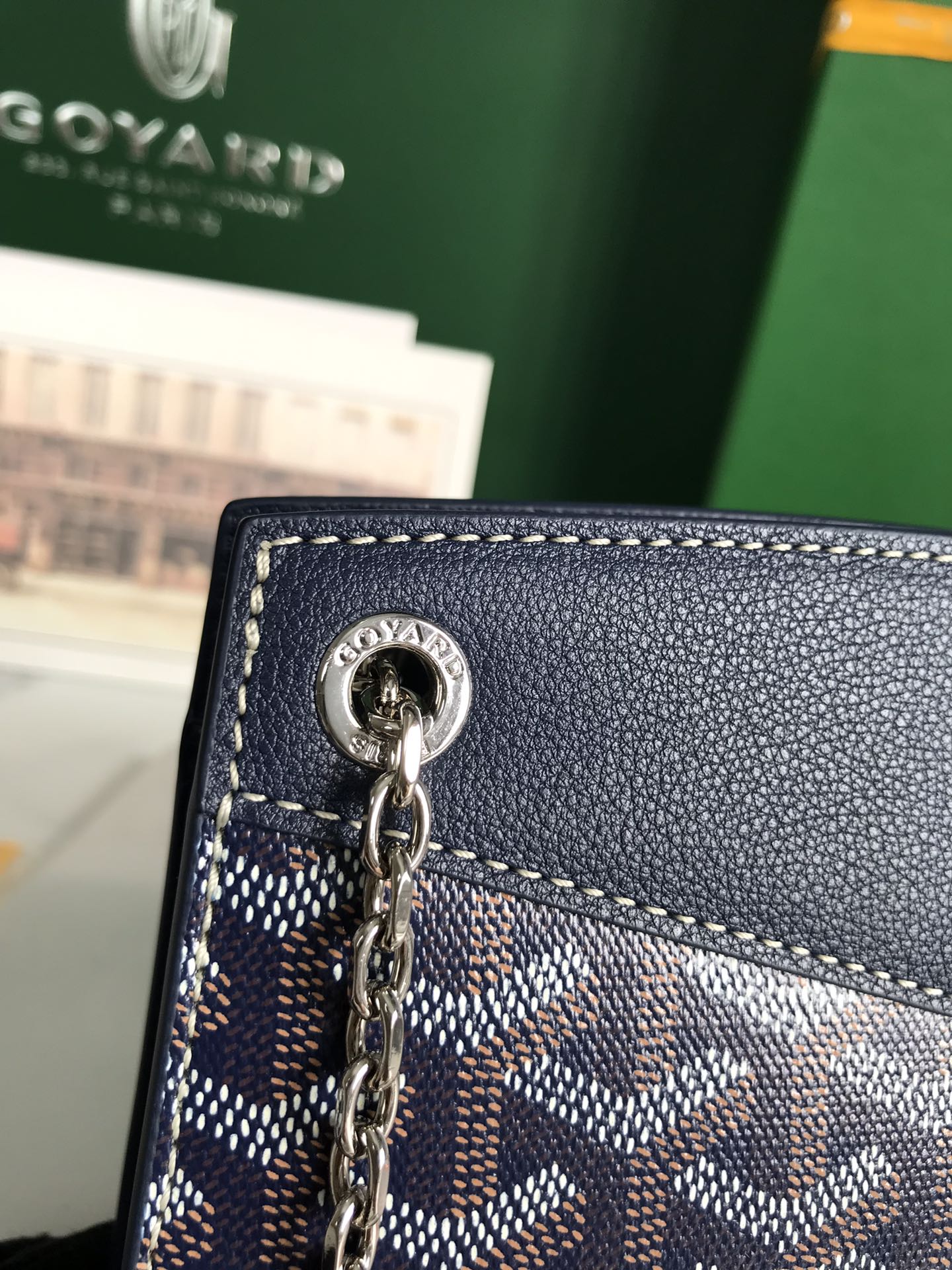 GOYARD ROUETTE STRUCTURÉ MINI BAG 21 IN NAVY BLUE GOYARDINE CANVAS AND CALFSKIN