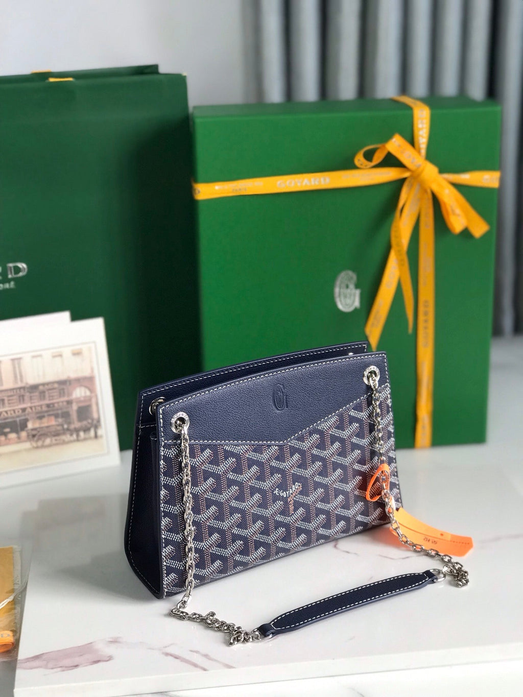 GOYARD ROUETTE STRUCTURÉ MINI BAG 21 IN NAVY BLUE GOYARDINE CANVAS AND CALFSKIN