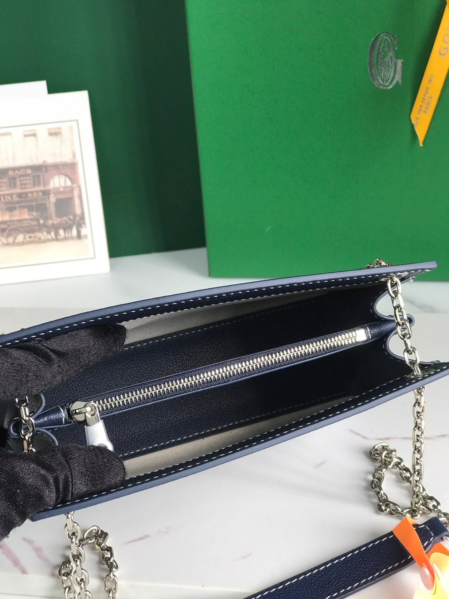 GOYARD ROUETTE STRUCTURÉ MINI BAG 21 IN NAVY BLUE GOYARDINE CANVAS AND CALFSKIN