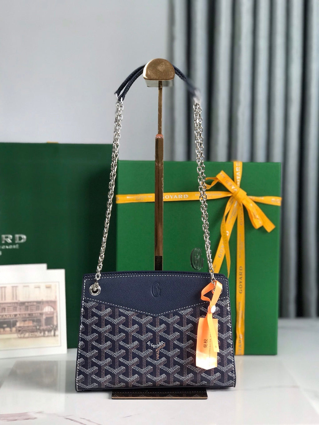 GOYARD ROUETTE STRUCTURÉ MINI BAG 21 IN NAVY BLUE GOYARDINE CANVAS AND CALFSKIN