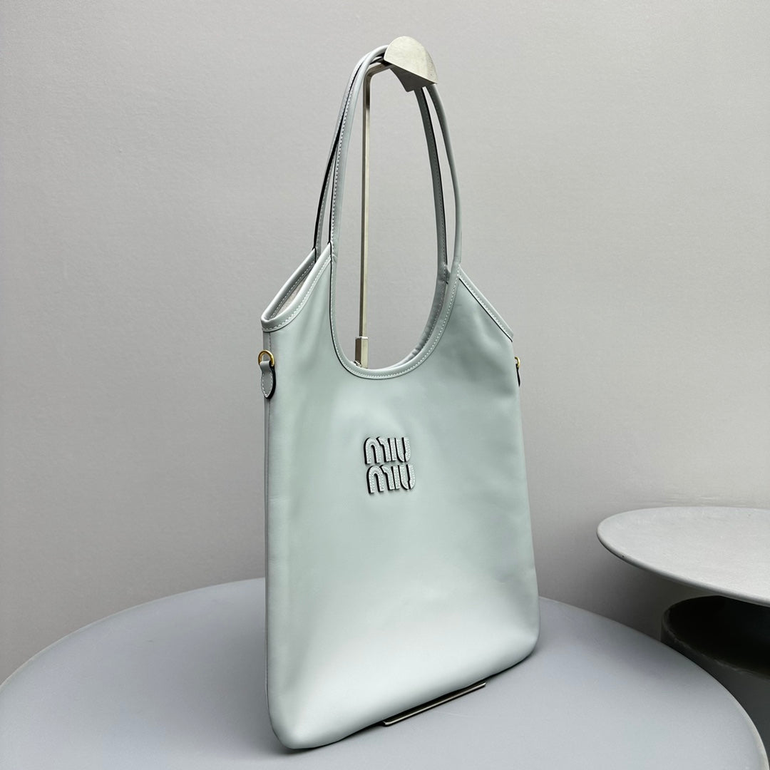 MIU MIU HOBO 40 TOTE IN LIGHT BLUE CALFSKIN