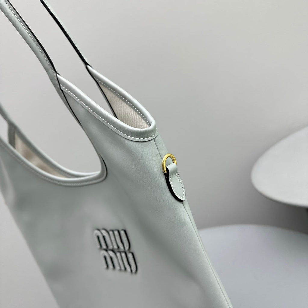 MIU MIU HOBO 40 TOTE IN LIGHT BLUE CALFSKIN