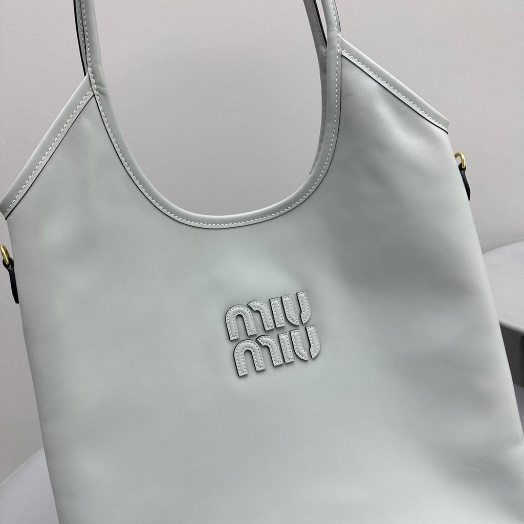 MIU MIU HOBO 40 TOTE IN LIGHT BLUE CALFSKIN