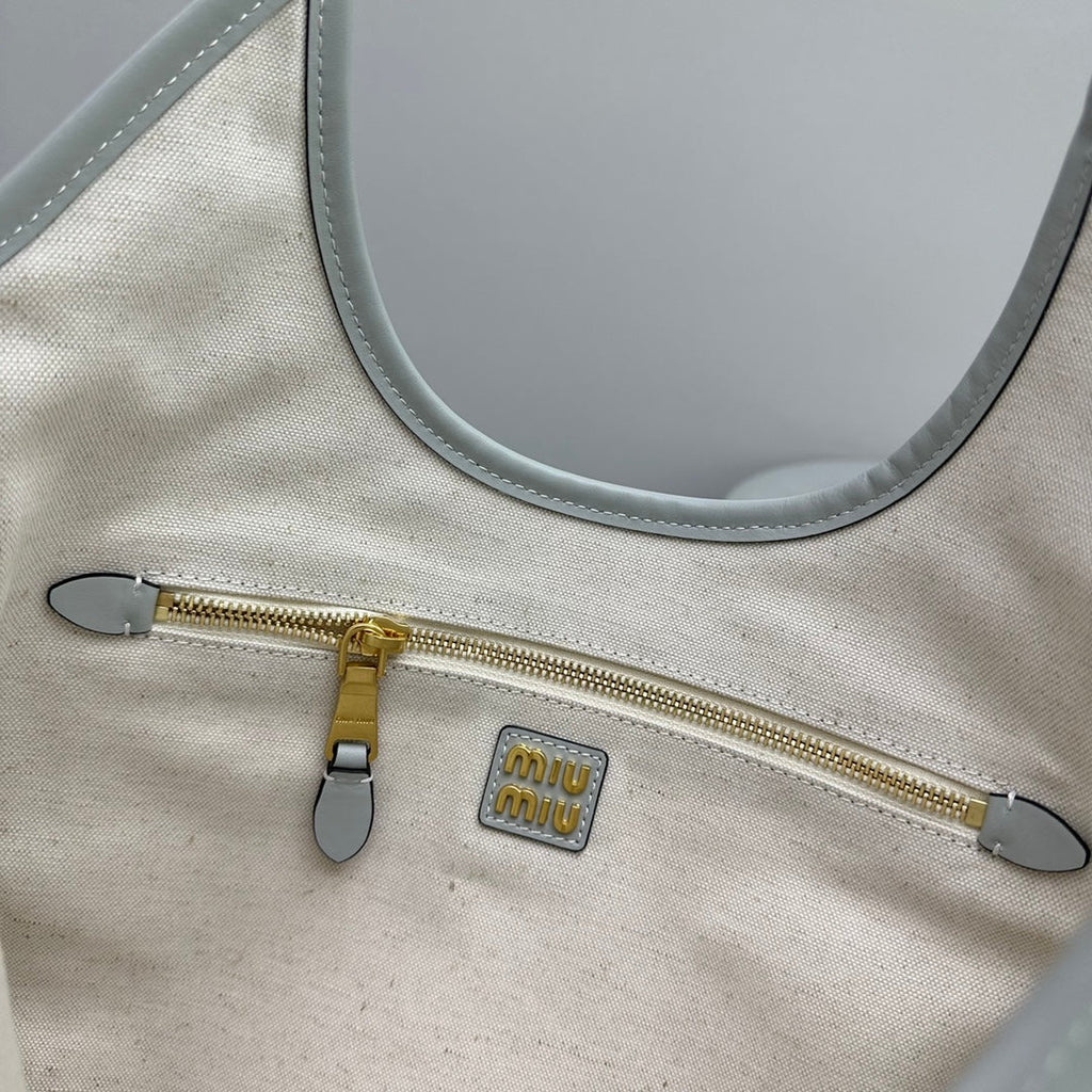 MIU MIU HOBO 40 TOTE IN LIGHT BLUE CALFSKIN