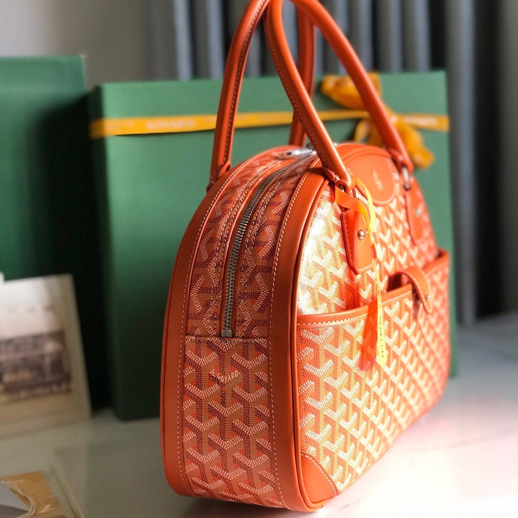 GOYARD SAINT JEANNE BAG 35 IN RED ORANGE GOYARDINE CANVAS AND CALFSKIN