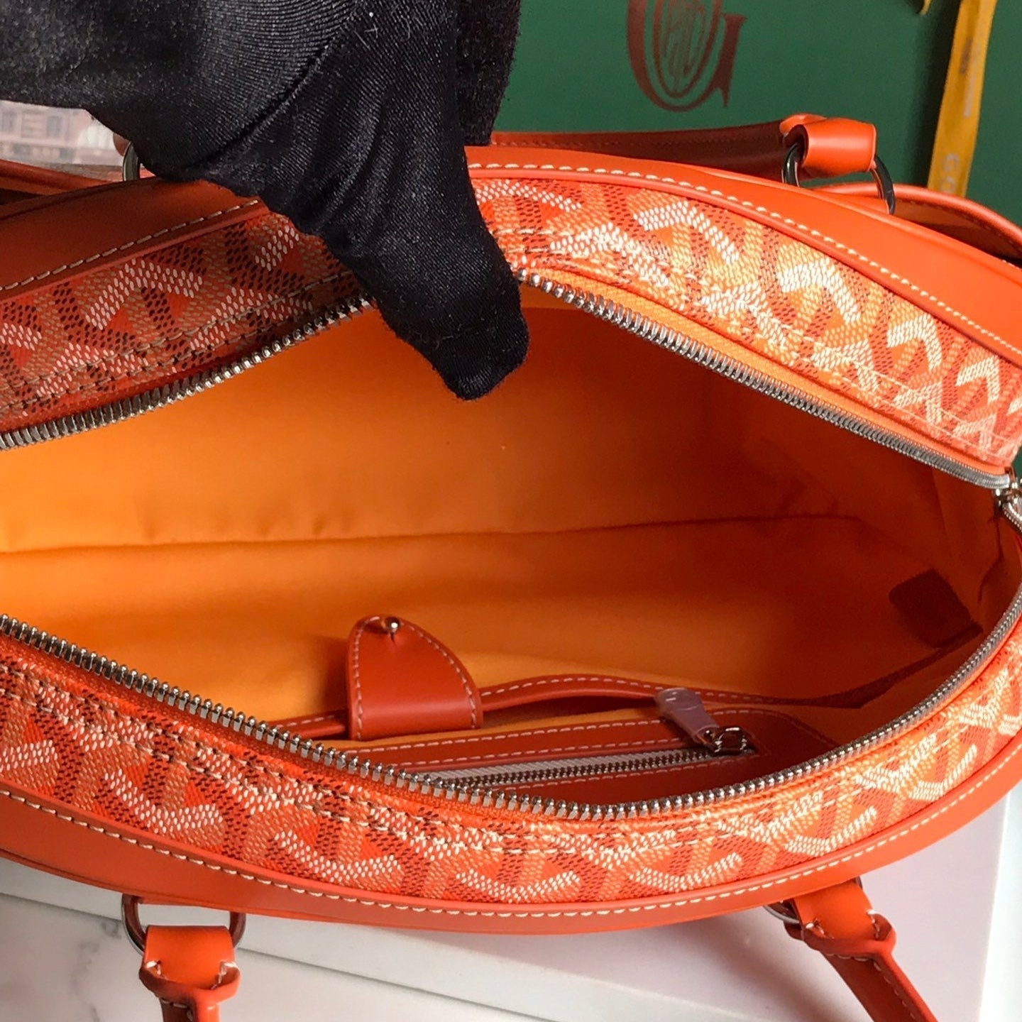GOYARD SAINT JEANNE BAG 35 IN RED ORANGE GOYARDINE CANVAS AND CALFSKIN