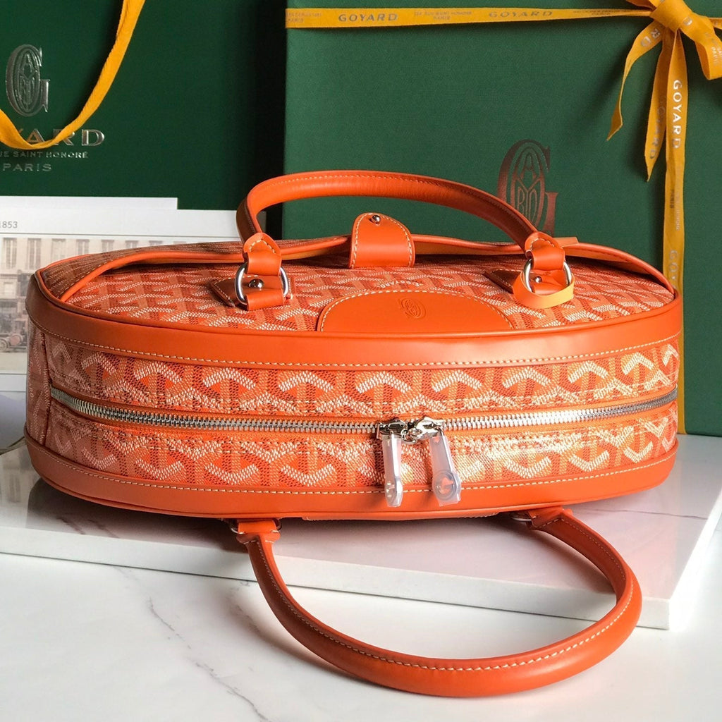 GOYARD SAINT JEANNE BAG 35 IN RED ORANGE GOYARDINE CANVAS AND CALFSKIN