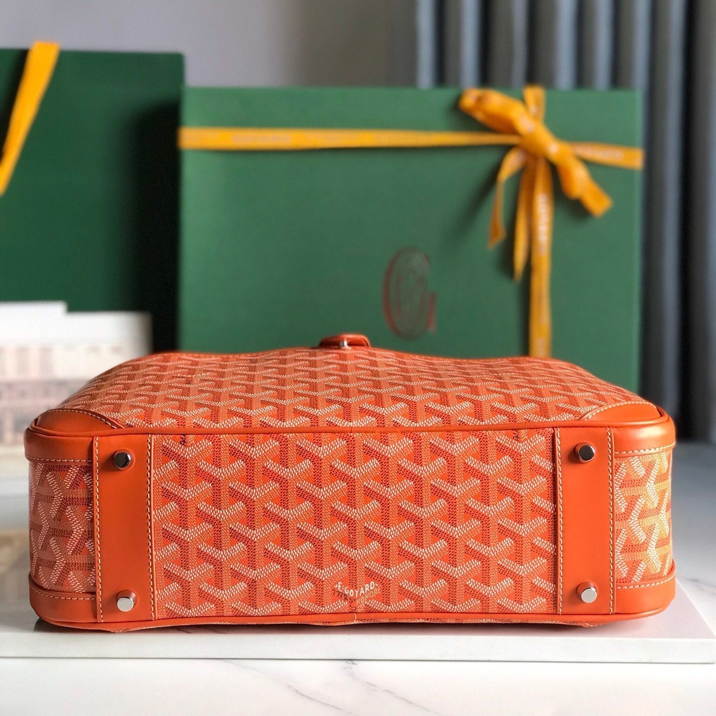 GOYARD SAINT JEANNE BAG 35 IN RED ORANGE GOYARDINE CANVAS AND CALFSKIN