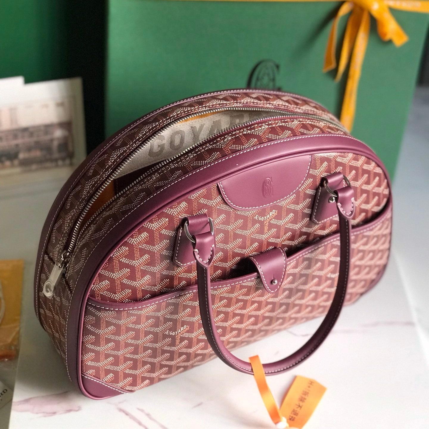 GOYARD SAINT JEANNE BAG 35 IN CANNON PINK GOYARDINE CANVAS AND CALFSKIN