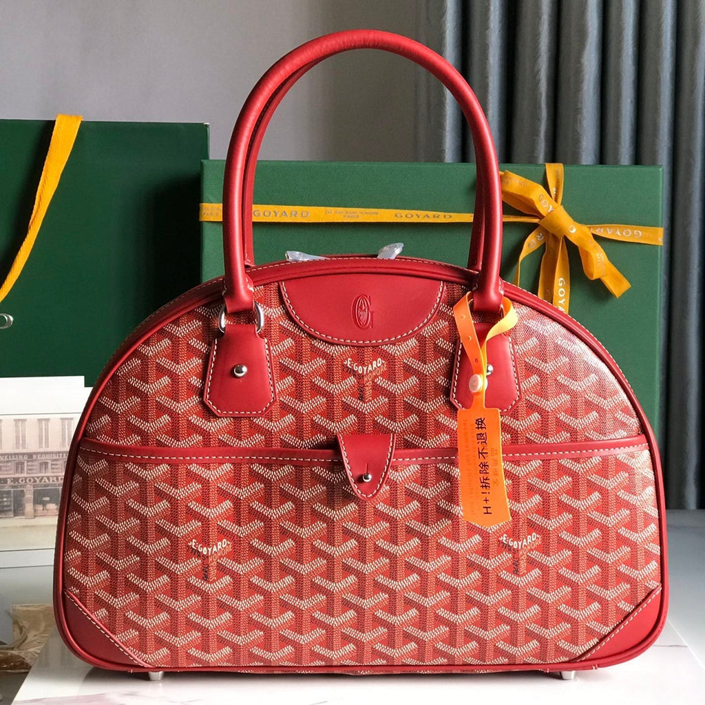 GOYARD SAINT JEANNE BAG 35 IN RED GOYARDINE CANVAS AND CALFSKIN