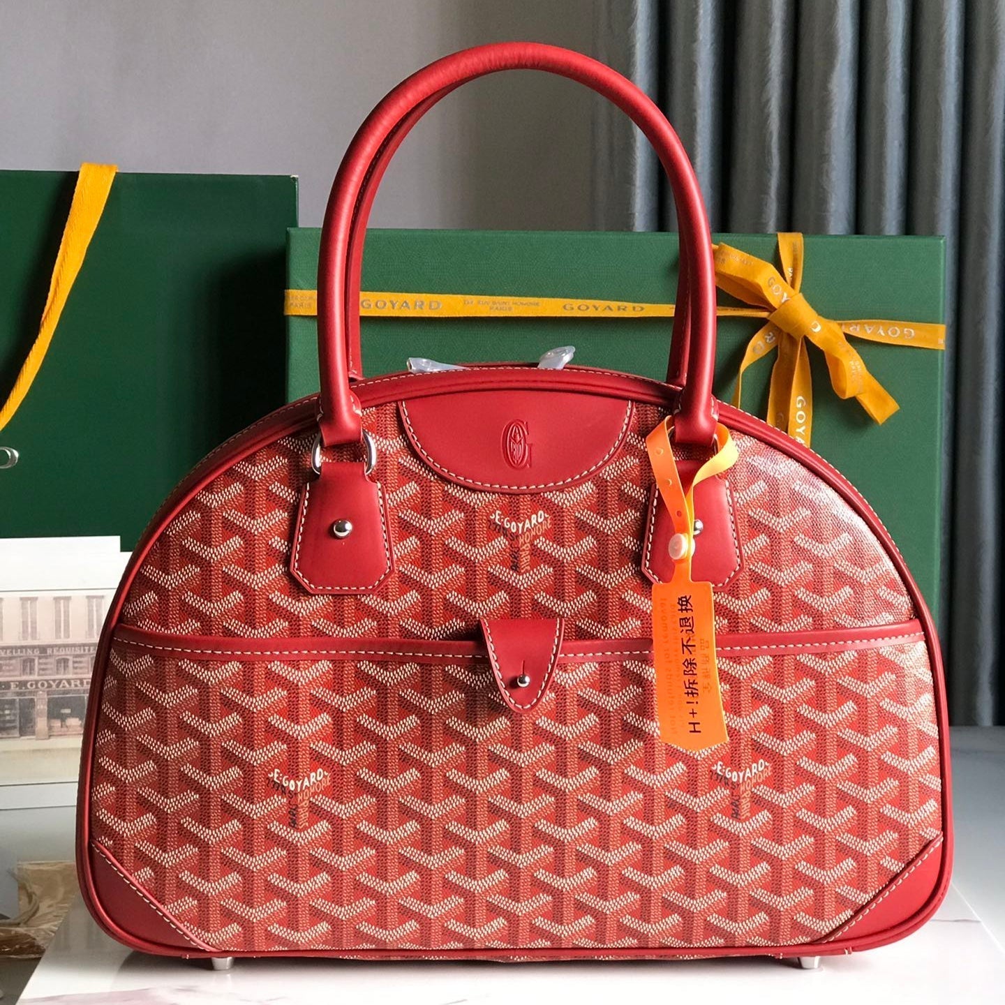 GOYARD SAINT JEANNE BAG 35 IN RED GOYARDINE CANVAS AND CALFSKIN