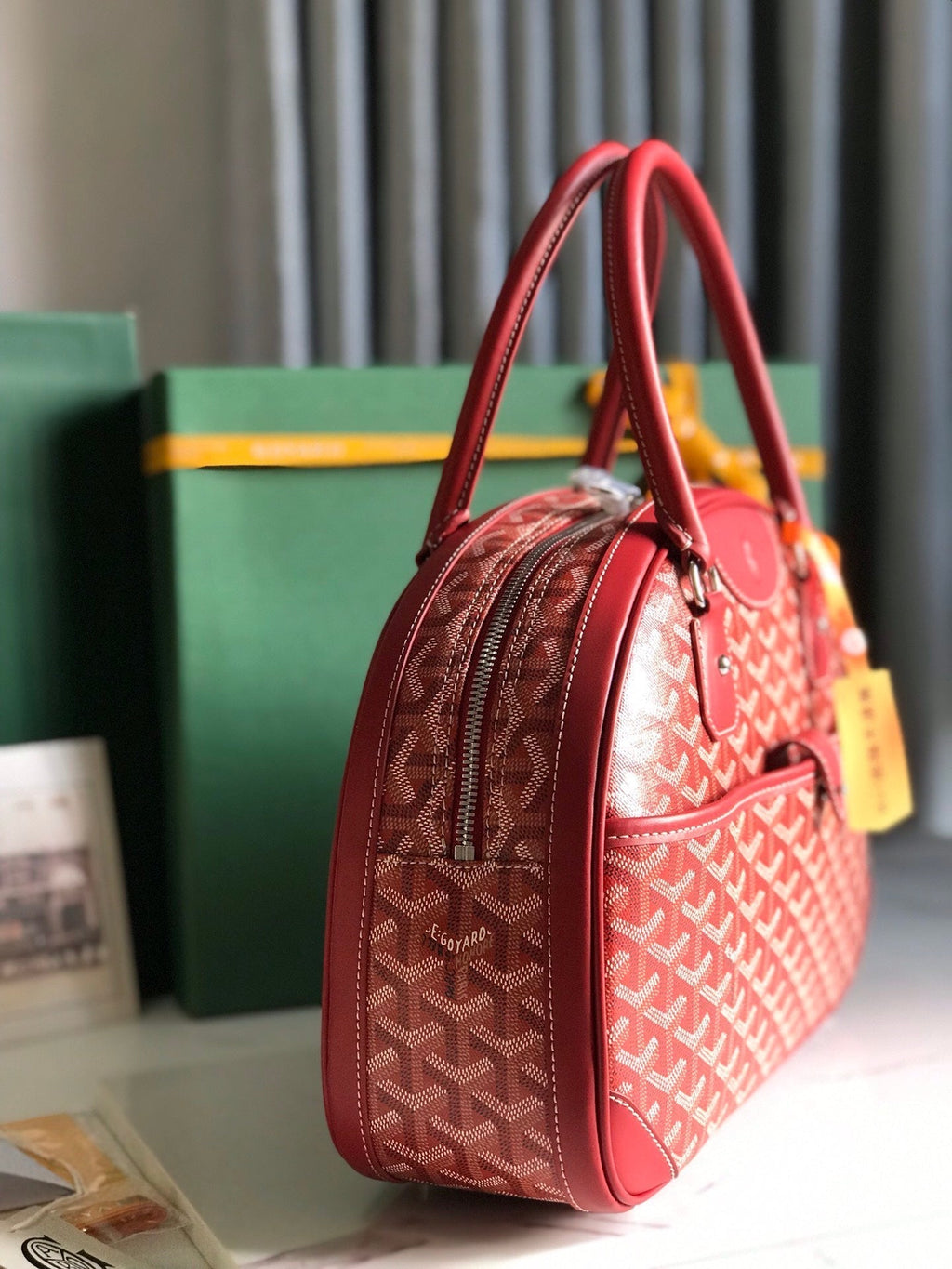 GOYARD SAINT JEANNE BAG 35 IN RED GOYARDINE CANVAS AND CALFSKIN