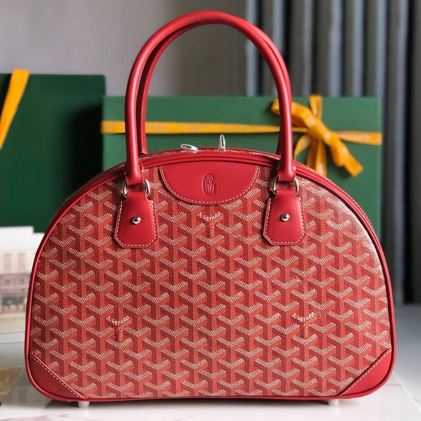 GOYARD SAINT JEANNE BAG 35 IN RED GOYARDINE CANVAS AND CALFSKIN