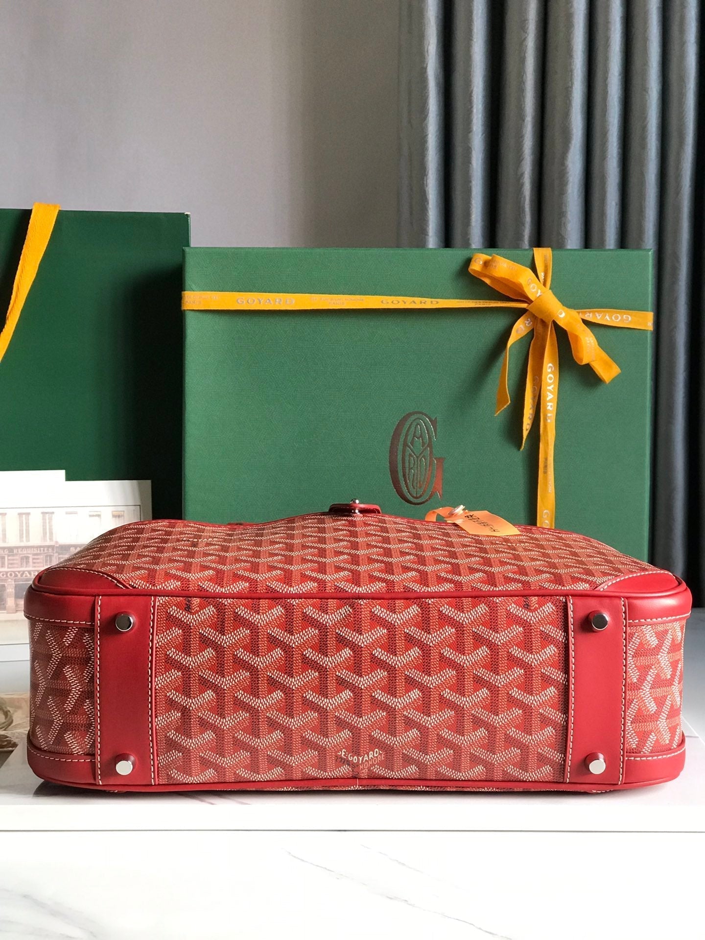GOYARD SAINT JEANNE BAG 35 IN RED GOYARDINE CANVAS AND CALFSKIN