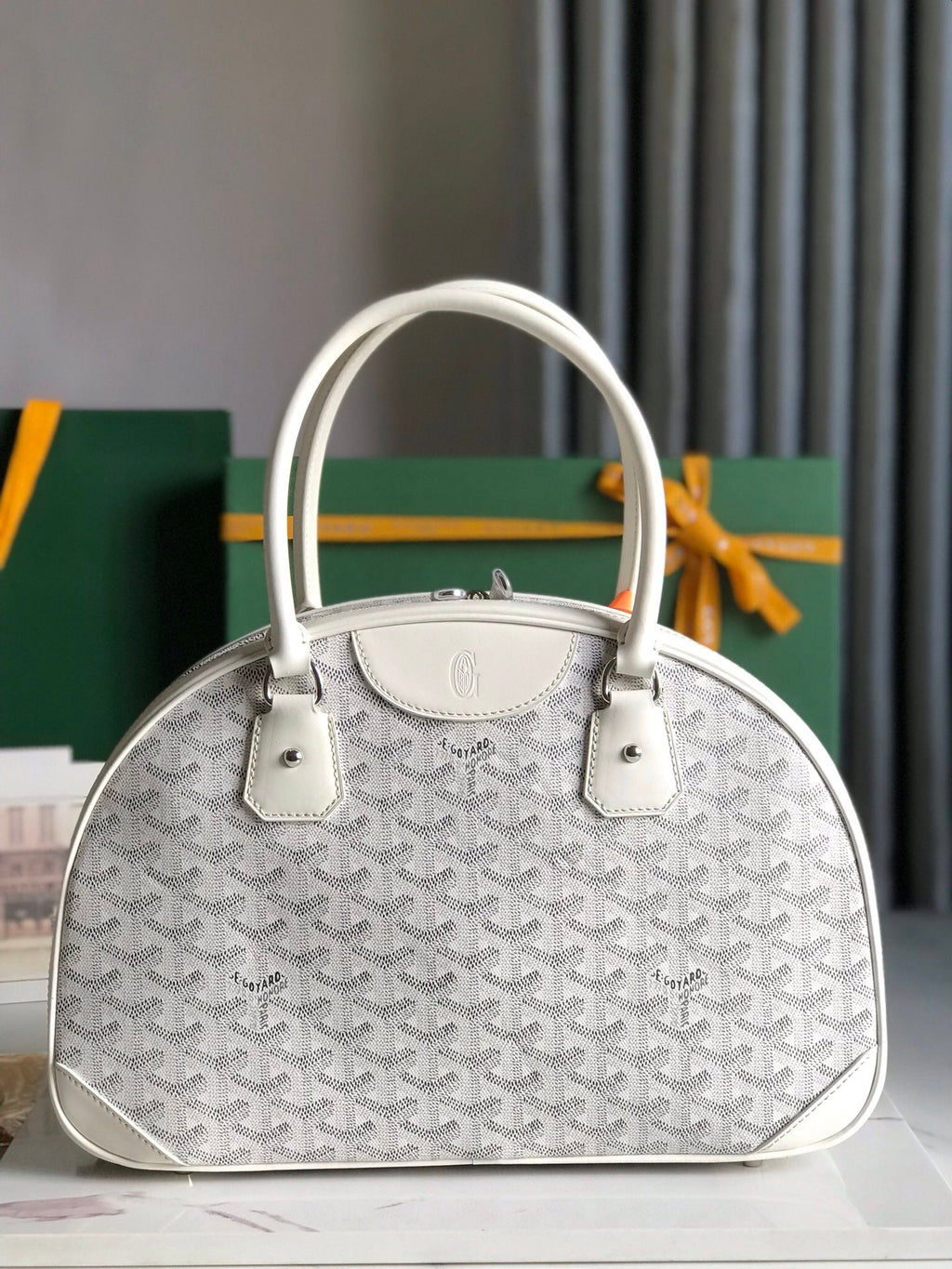 GOYARD SAINT JEANNE BAG 35 IN WHITE GOYARDINE CANVAS AND CALFSKIN