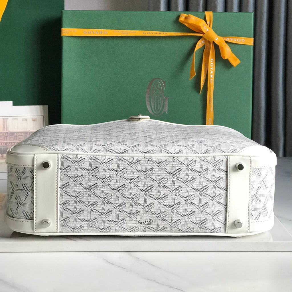 GOYARD SAINT JEANNE BAG 35 IN WHITE GOYARDINE CANVAS AND CALFSKIN