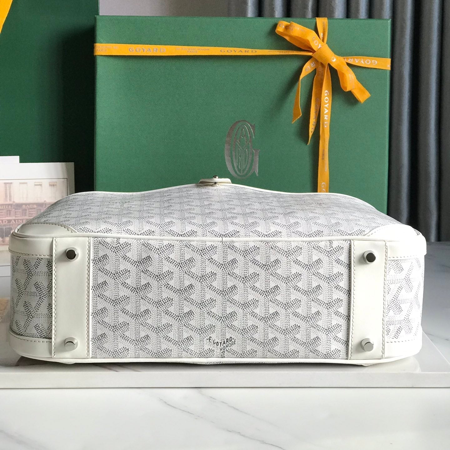 GOYARD SAINT JEANNE BAG 35 IN WHITE GOYARDINE CANVAS AND CALFSKIN