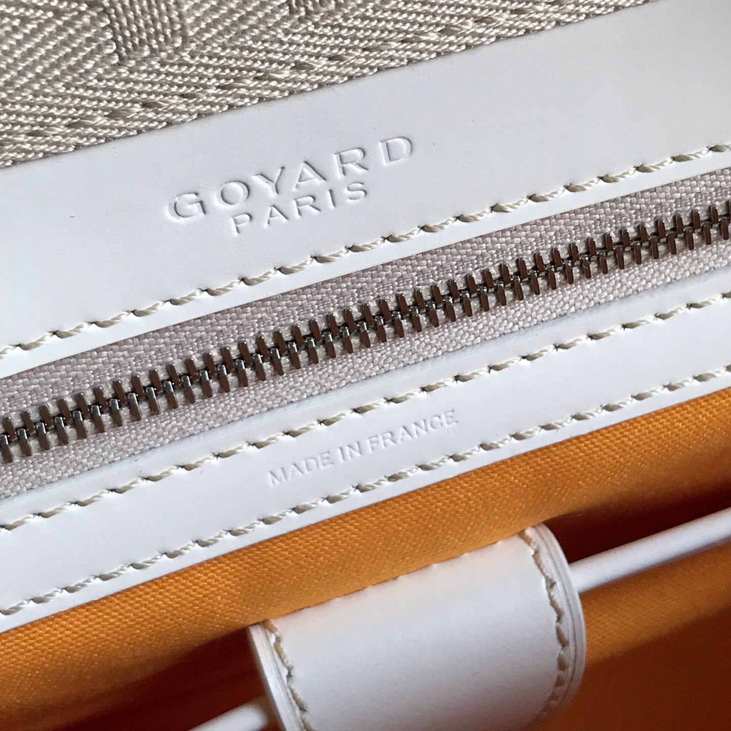 GOYARD SAINT JEANNE BAG 35 IN WHITE GOYARDINE CANVAS AND CALFSKIN