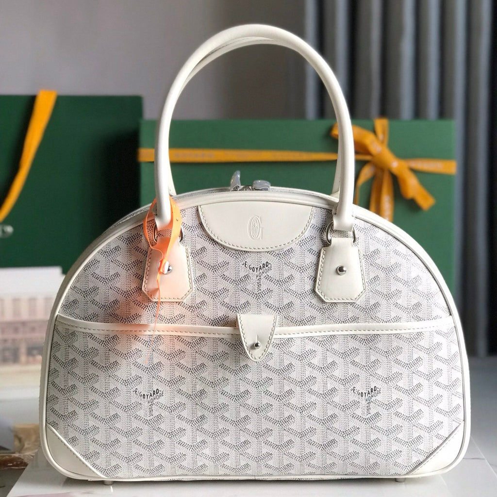 GOYARD SAINT JEANNE BAG 35 IN WHITE GOYARDINE CANVAS AND CALFSKIN