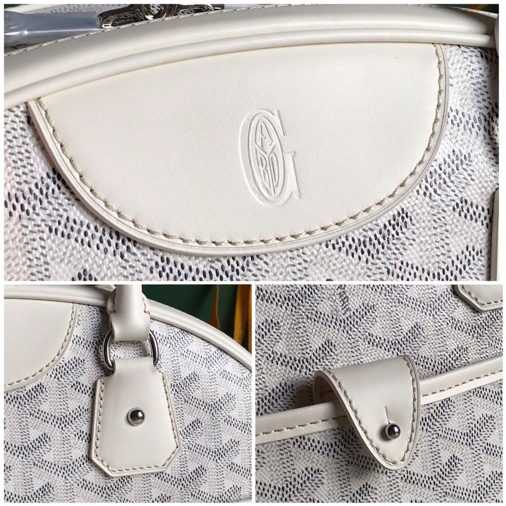 GOYARD SAINT JEANNE BAG 35 IN WHITE GOYARDINE CANVAS AND CALFSKIN
