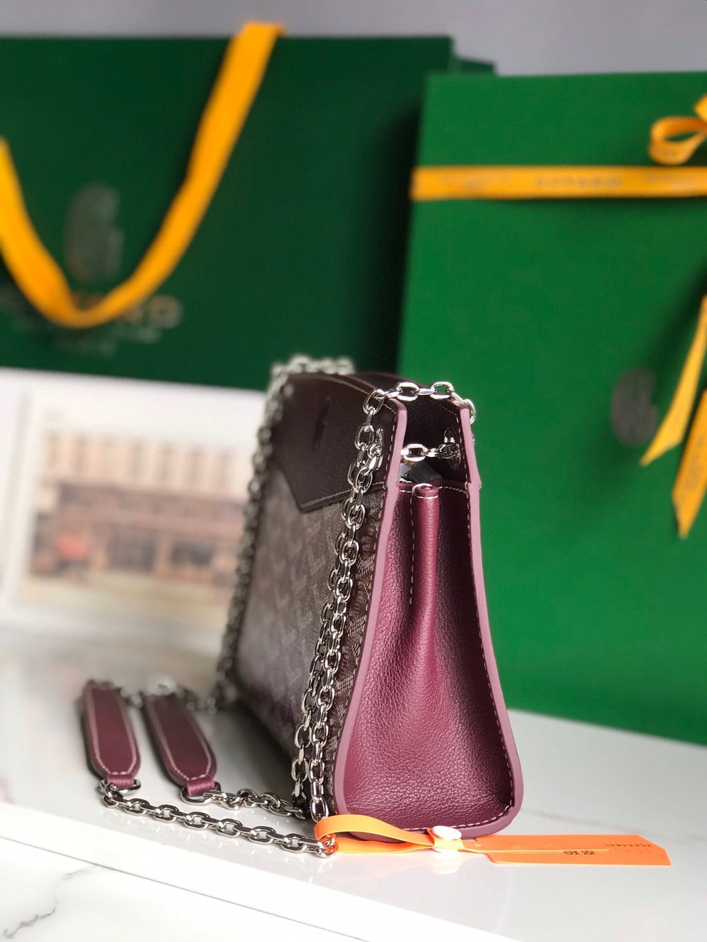 GOYARD ROUETTE STRUCTURÉ MINI BAG 21 IN WINE RED GOYARDINE CANVAS AND CALFSKIN