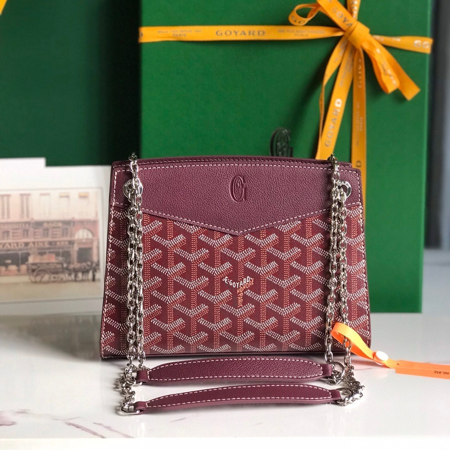 GOYARD ROUETTE STRUCTURÉ MINI BAG 21 IN WINE RED GOYARDINE CANVAS AND CALFSKIN