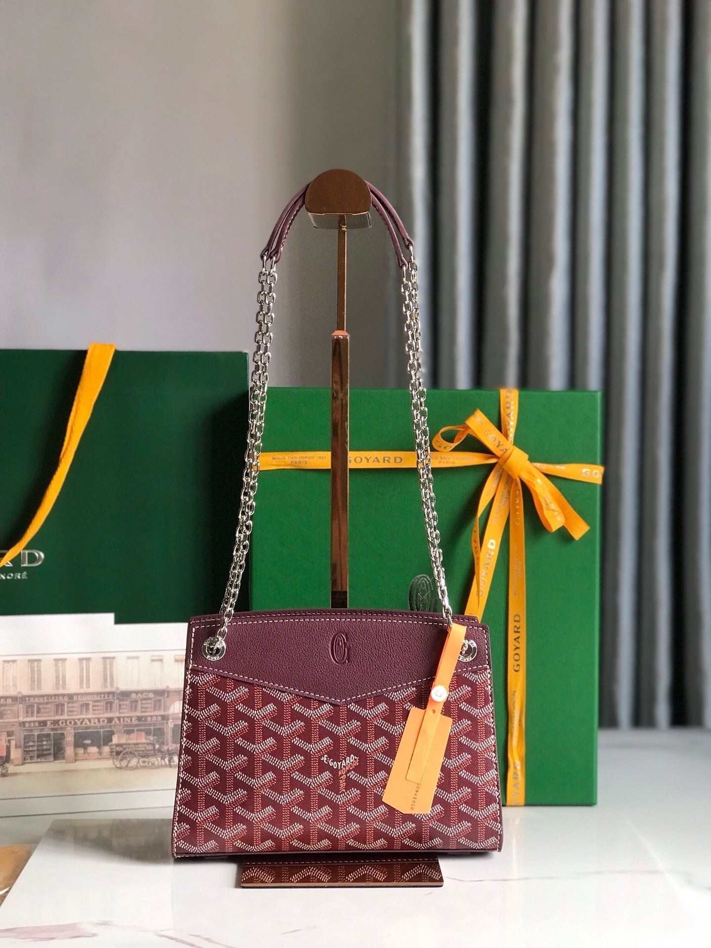 GOYARD ROUETTE STRUCTURÉ MINI BAG 21 IN WINE RED GOYARDINE CANVAS AND CALFSKIN