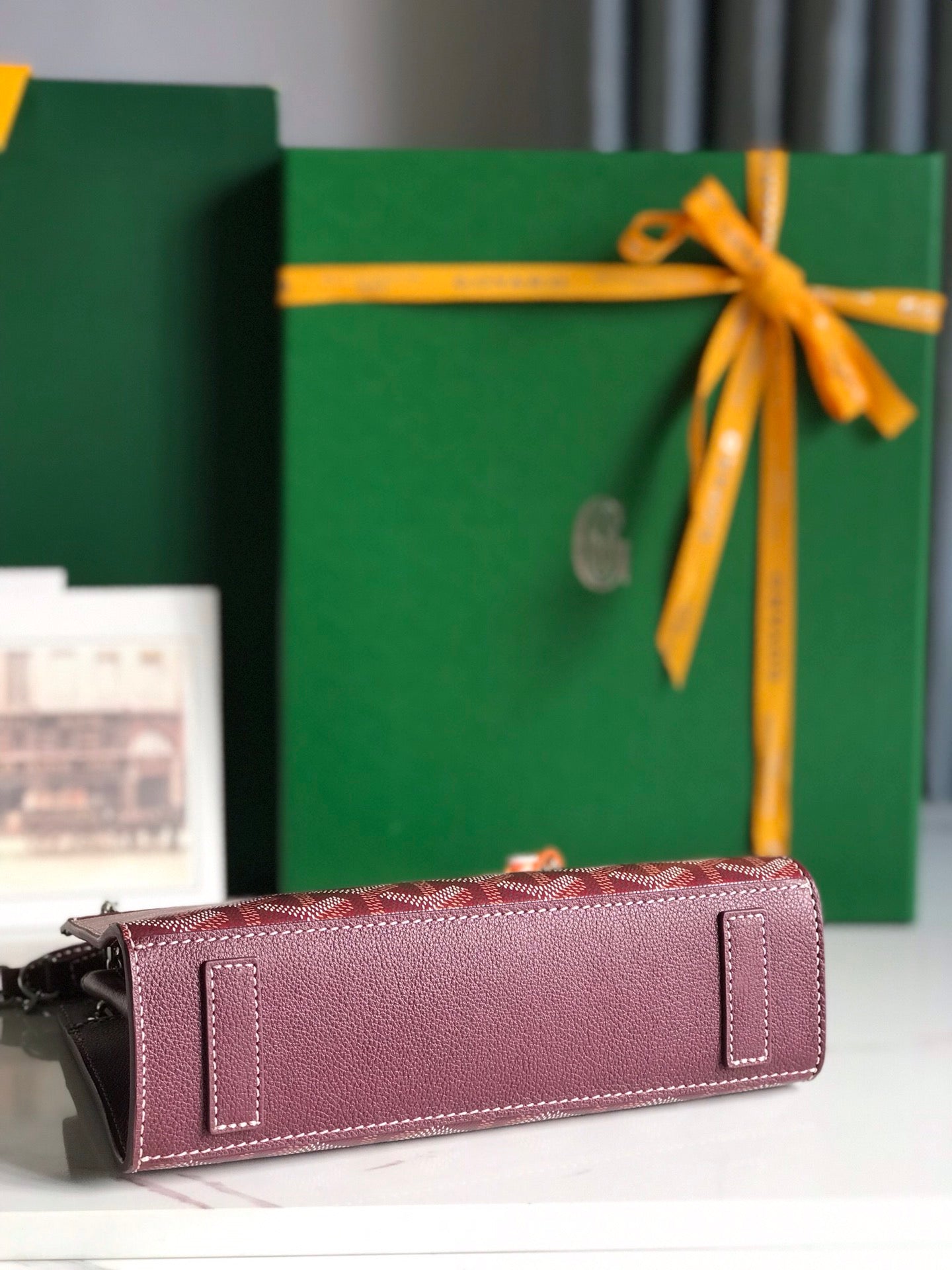 GOYARD ROUETTE STRUCTURÉ MINI BAG 21 IN WINE RED GOYARDINE CANVAS AND CALFSKIN