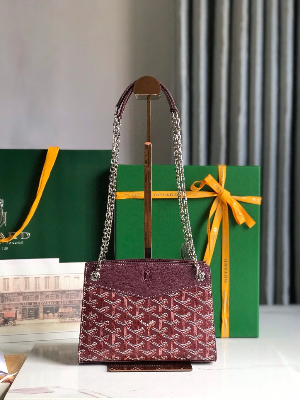 GOYARD ROUETTE STRUCTURÉ MINI BAG 21 IN WINE RED GOYARDINE CANVAS AND CALFSKIN