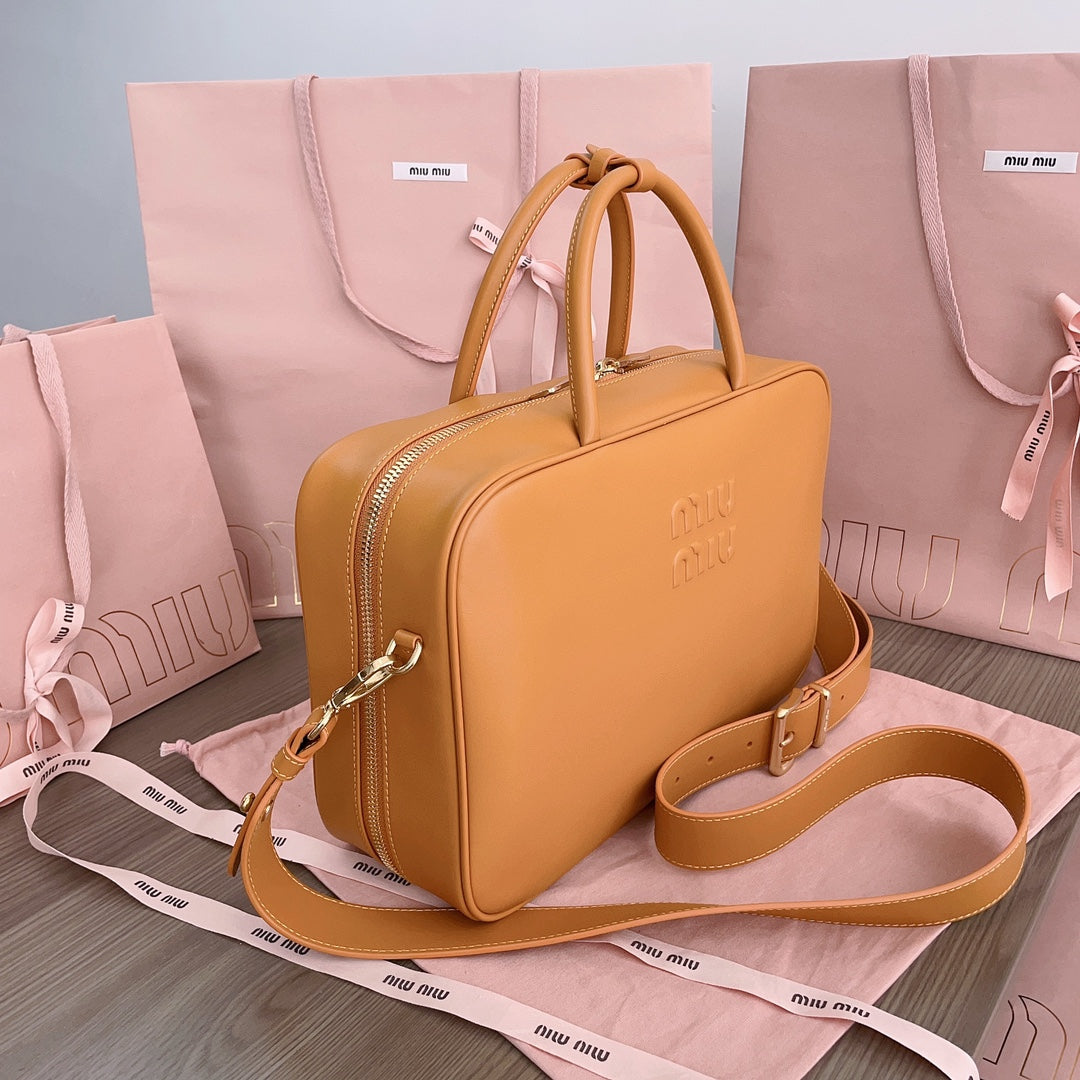 MIU MIU BEAU TOP HANDLE BAG 34 IN PERU BROWN CALFSKIN