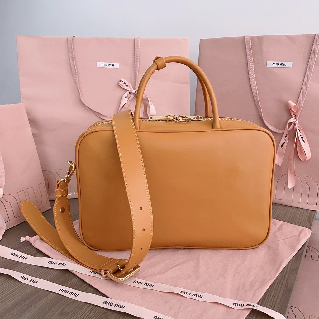 MIU MIU BEAU TOP HANDLE BAG 34 IN PERU BROWN CALFSKIN