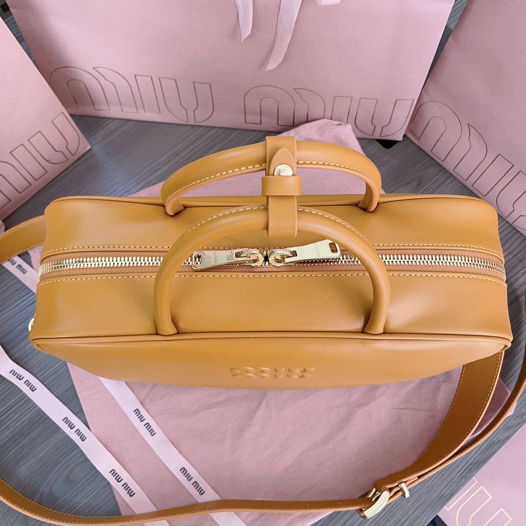 MIU MIU BEAU TOP HANDLE BAG 34 IN PERU BROWN CALFSKIN
